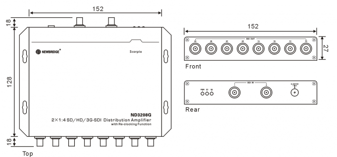 amplificador da distribuição de 2 a 4 HD SDI com o amplificador da distribuição de sinal de vídeo