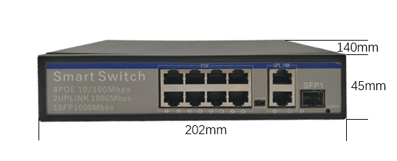 8 2 cabo padrão da rede do interruptor Cat5/5e/6 dos ethernet do ponto de entrada do porto do gigabit com 1 porto de SFP